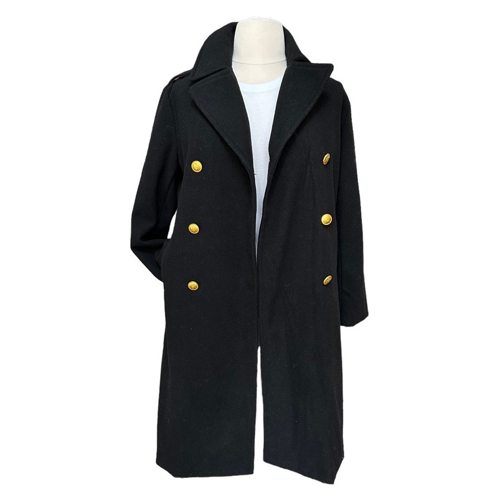Rebecca Minkoff Womens Black Double Breasted Officer Long Winter Peacoat Size L‎